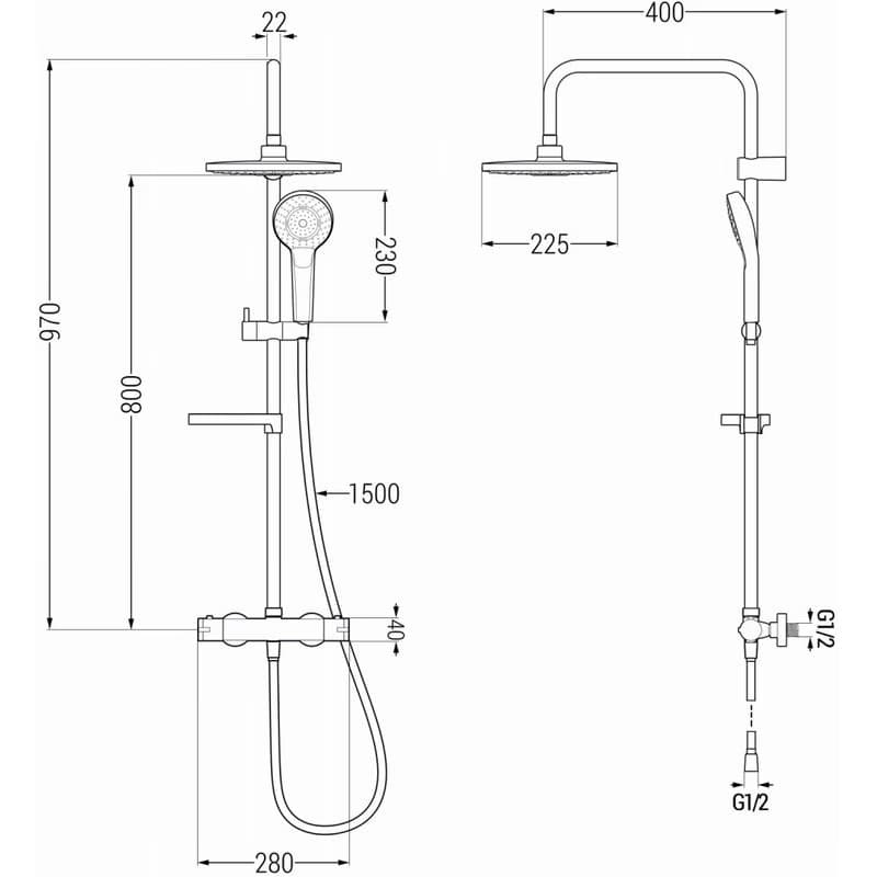 MEXEN/S - KX05 Sprchový stĺp s termostatickou batériou, chróm / biela 771500591-00 2