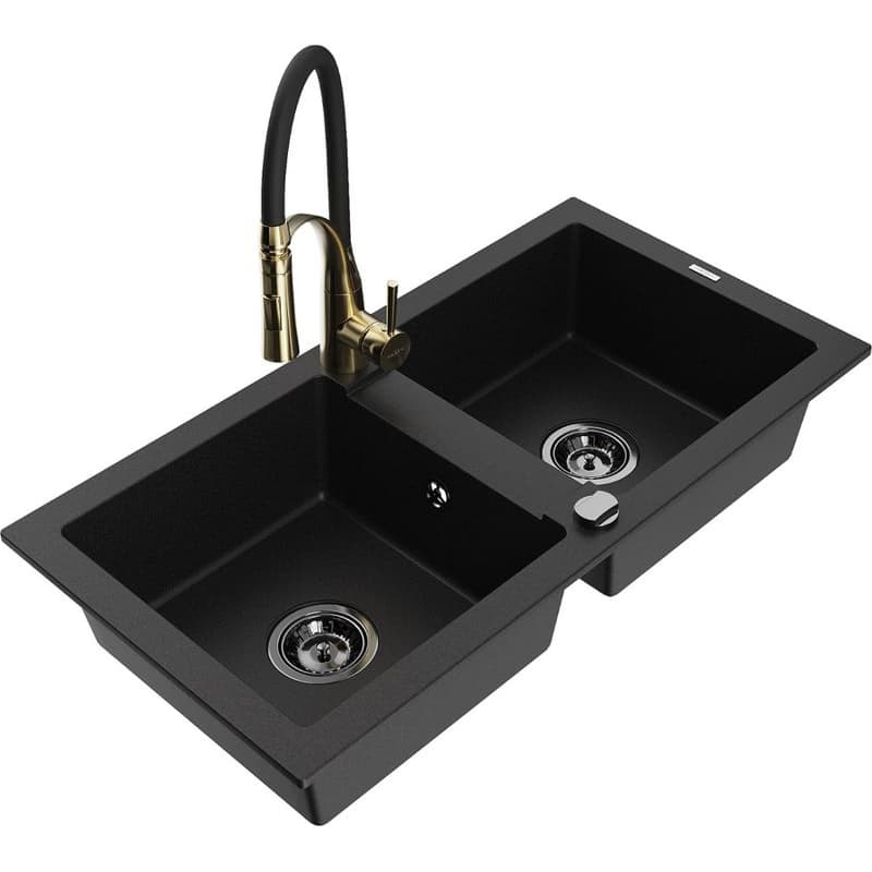 MEXEN/S MEXEN/S - Mario granitový drez 2-bowl vrátane batérie Aster, čierna 6504-77-73450-57-B 1