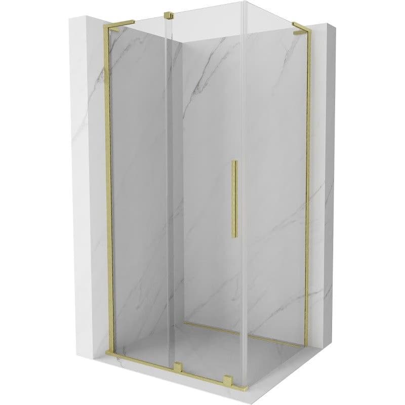 MEXEN/S - Velar L sprchovací kút, posuvné dvere 90 x 75, transparent, zlato kartáčovaná 871-090-075-03-55