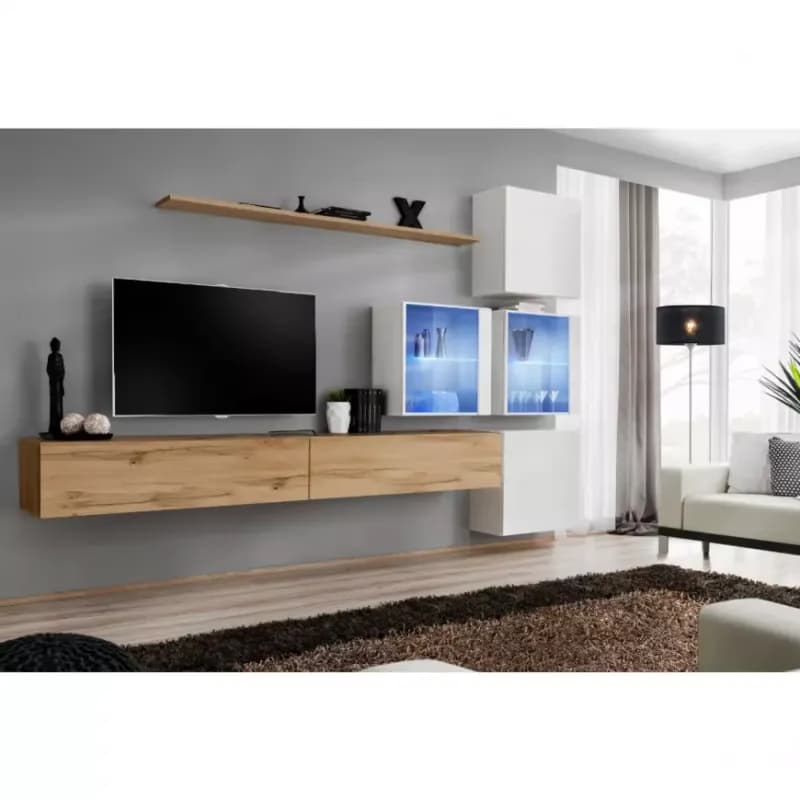 Obývacia stena Switch XIX Sklo +LED  Wotan/Biely 1
