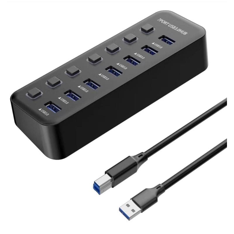 PREMIUMCORD Hub USB 3.2, 7-portový s vypínačmi portov, 5G SuperSpeed, Čierna 1