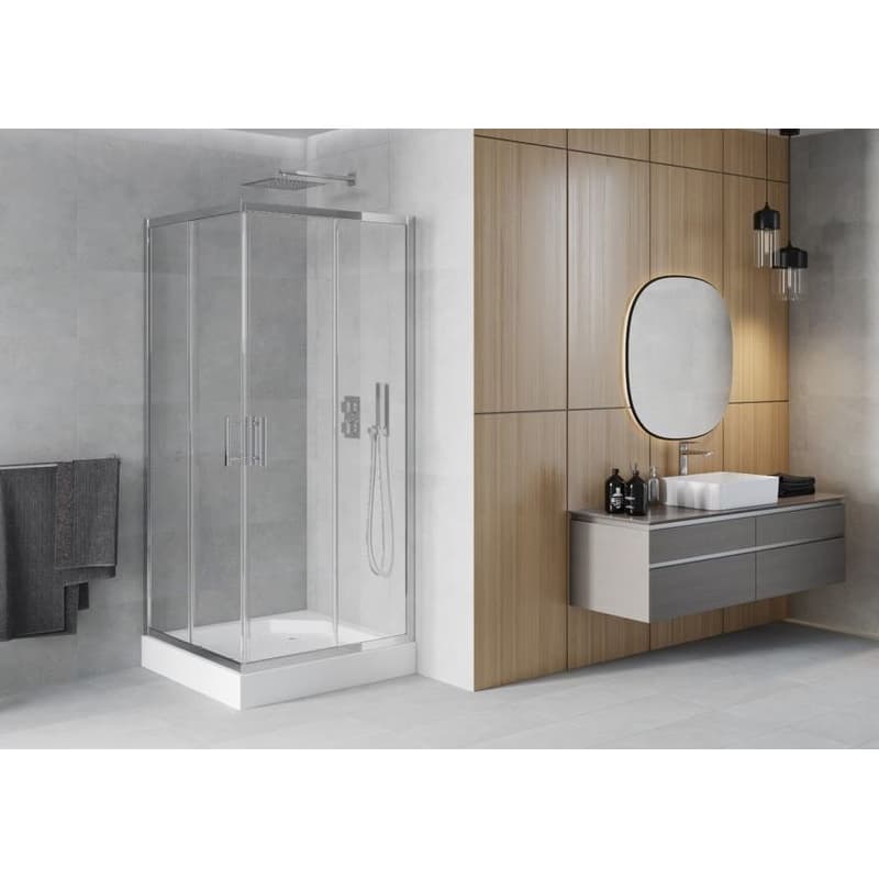 MEXEN/S - Rio štvorcový sprchovací kút 90 x 90, transparent, chróm + vanička Rio 860-090-090-01-00-4510 2