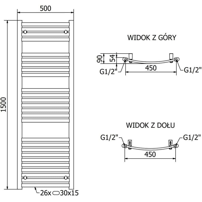 MEXEN - Helios vykurovací rebrík/radiátor 1500 x 500 mm, 680 W, antracit W103-1500-500-00-66 6