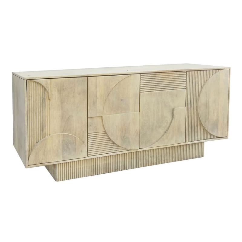 Estila Moderný art deco svetlý hnedý príborník Sonia z bieleného mangového dreva so štyrmi dvierkami s geometrickým reliéfom 170 cm 1
