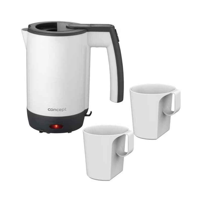 Concept RK7030-Cestovná rýchlovarná kanvica 0,5 l 1080W/230V sivá/biela + 2 šálky rk7030