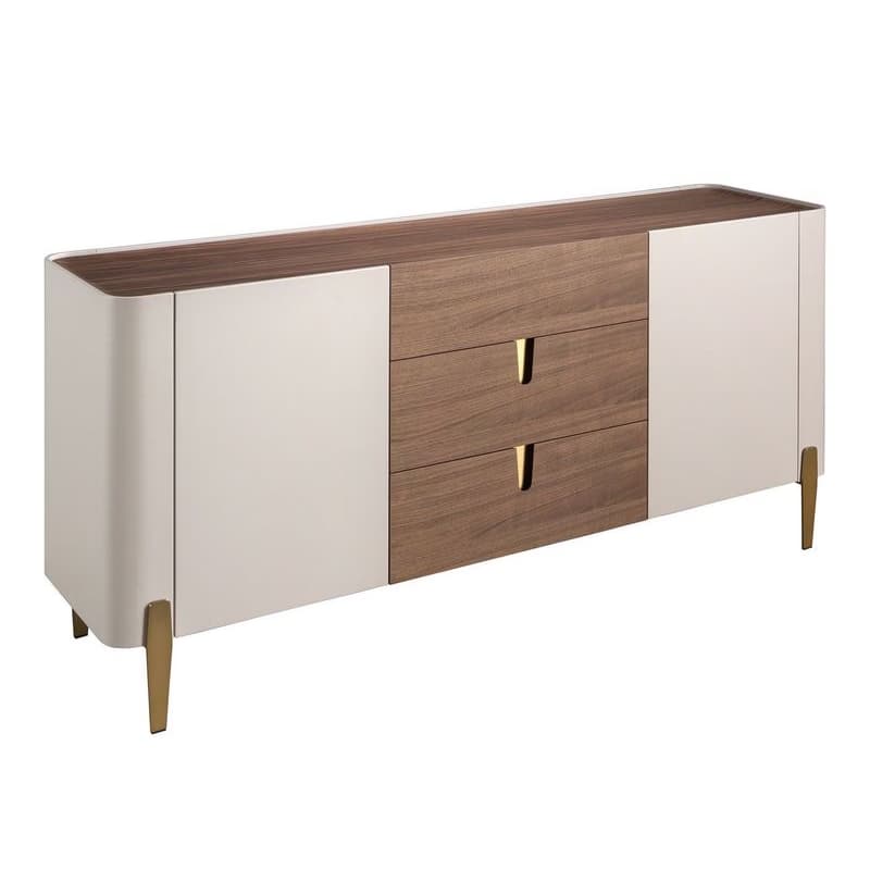 Estila Luxusný moderný dvojdverový príborník Forma Moderna s tromi zásuvkami v hnedej a béžovej farbe so zlatými detailmi 180 cm 1