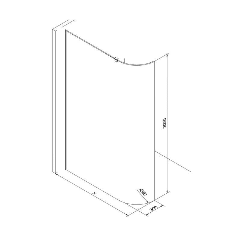 MEXEN - KIOTO walk-in 90x200 cm 8mm, transparent samostatné sklo zaoblené 800-090-000-00-06 1