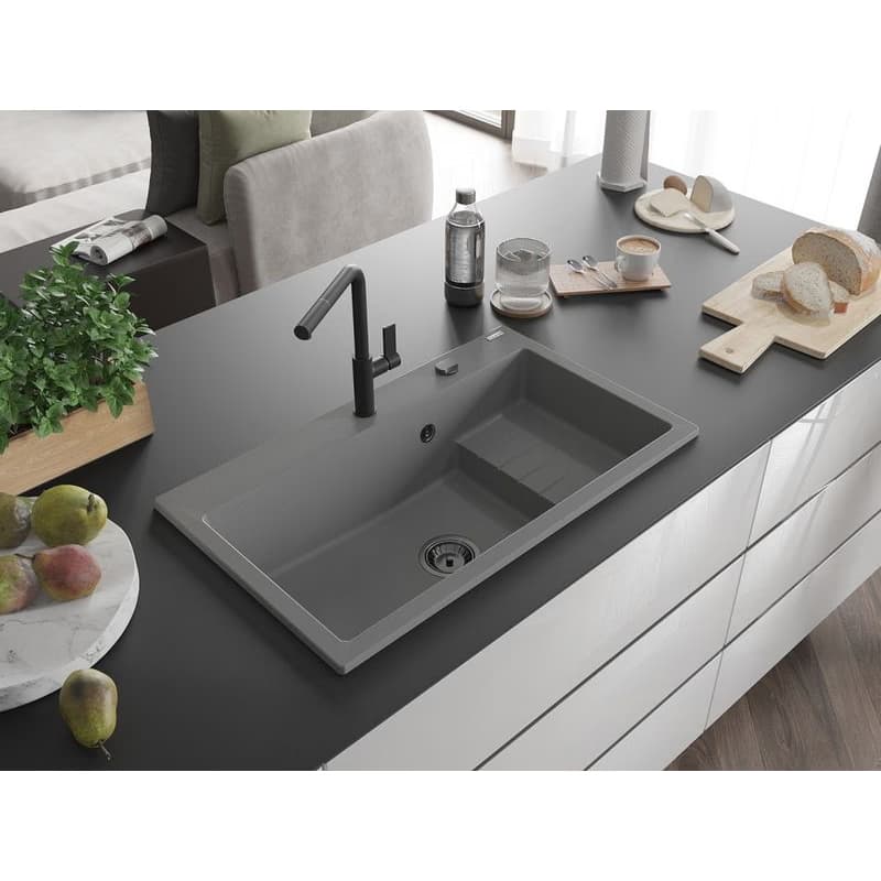 MEXEN/S MEXEN/S - Omar granitový drez 800 x 480 mm, sivá, čierny sifón 6520801005-71-B 2