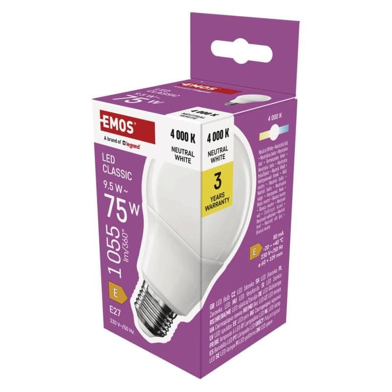 EMOS LED CLS A60 9,5 W (75 W) 1055lm E27 NW 1