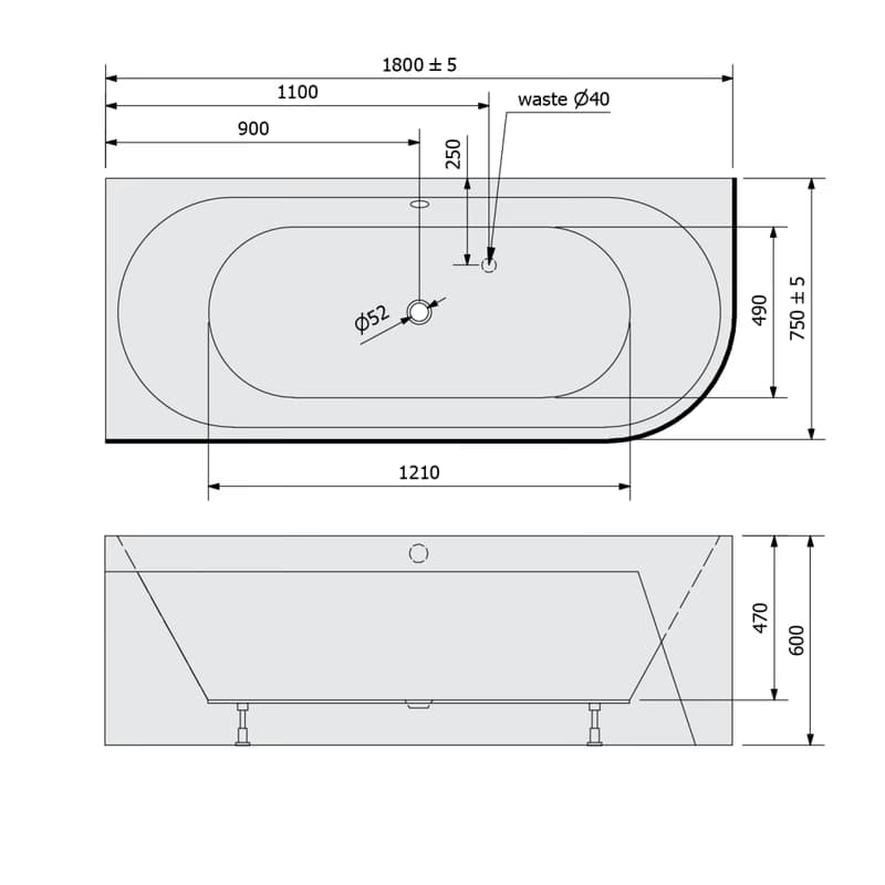 POLYSAN - VIVA L MONOLITH asymetrická vaňa 180x75x60cm, biela 72099M 2