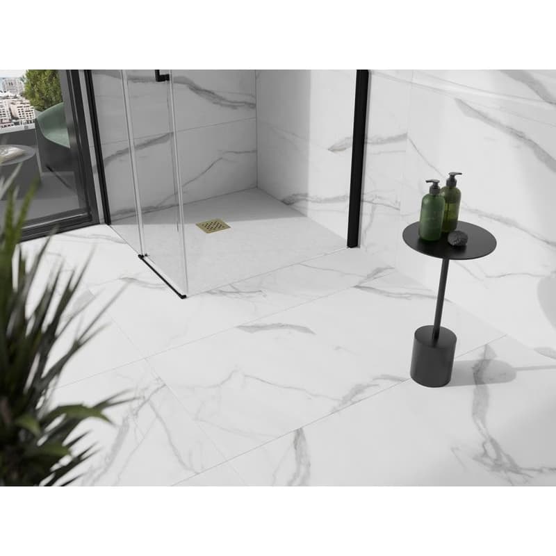 MEXEN/S - Stone+ štvorcová sprchová vanička 80 x 80, biela, mriežka zlatá 44108080-G 2