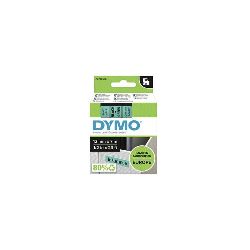 Dymo originál páska do tlačiarne štítkov, Dymo, 45019, S0720590, černý tlač/zelený podklad, 7m, 12mm, D1