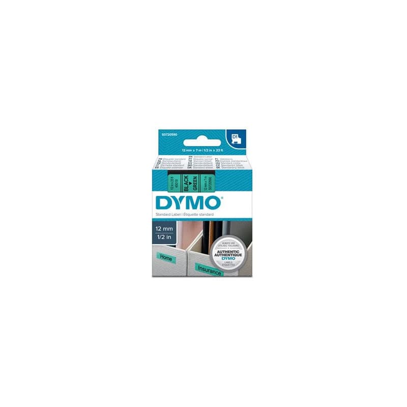 Dymo originál páska do tlačiarne štítkov, Dymo, 45019, S0720590, černý tlač/zelený podklad, 7m, 12mm, D1 2
