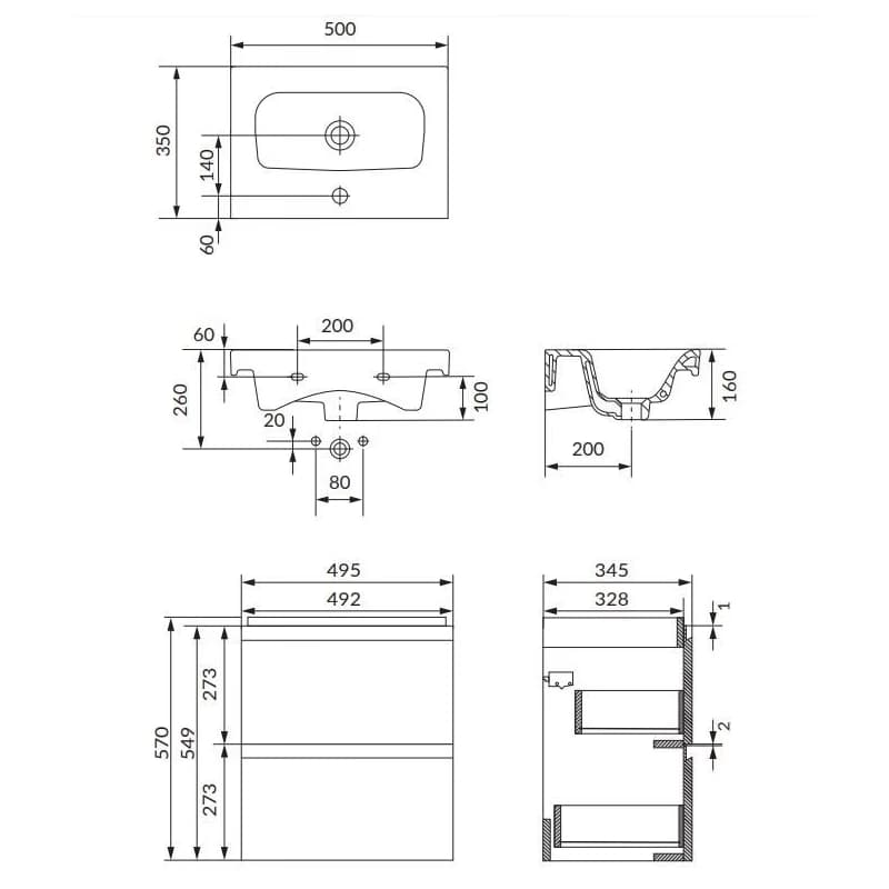 CERSANIT - SET B815 MODUO SLIM 50 ANTRACIT DSM (skrinka + umývadlo) S801-470-DSM 6