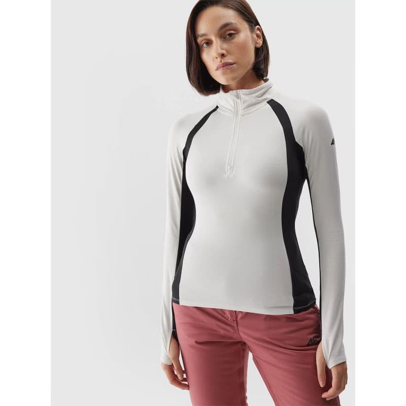 Dámska zateplená lyžiarska mikina s 1 2 zipsom 4F BRUSHED UNDERWEAR-AW23UBRUF042-11S-OFF WHITE 2