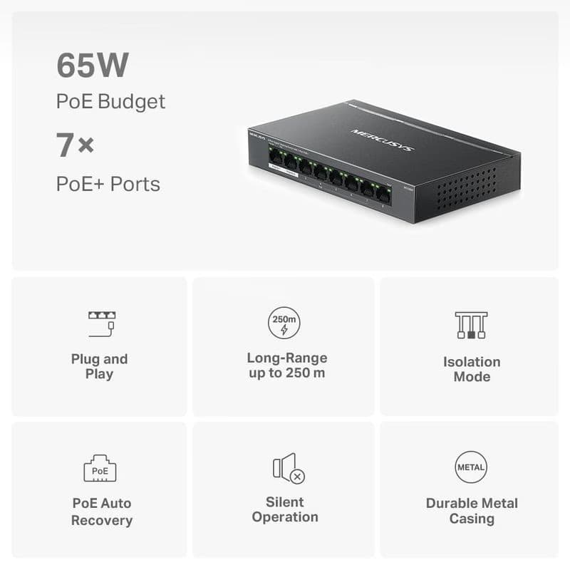 MERCUSYS switch MS108GP (8xGbE, 7xPoE+, 65W, fanless) 4