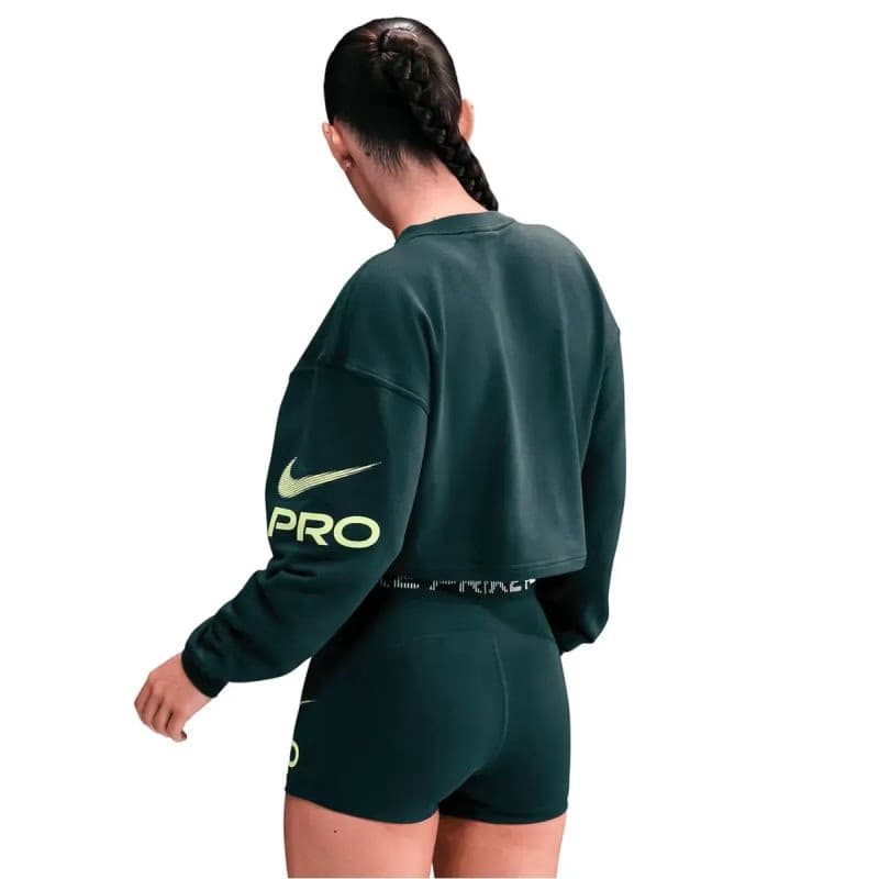 Dámska mikina NIKE PRO W NP DF FLC CREW TT GRX SEAWEED LT LEMON TWIST WHITE 2
