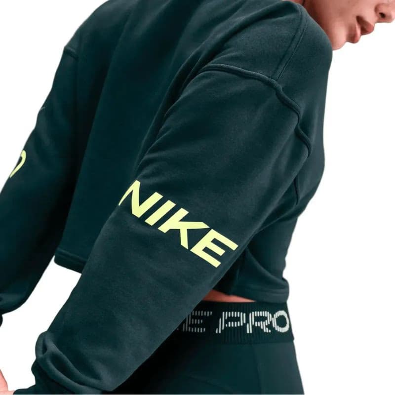 Dámska mikina NIKE PRO W NP DF FLC CREW TT GRX SEAWEED LT LEMON TWIST WHITE 3