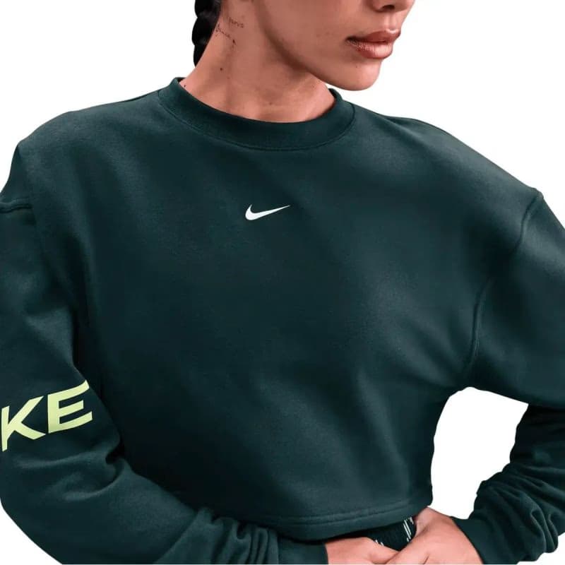 Dámska mikina NIKE PRO W NP DF FLC CREW TT GRX SEAWEED LT LEMON TWIST WHITE 4
