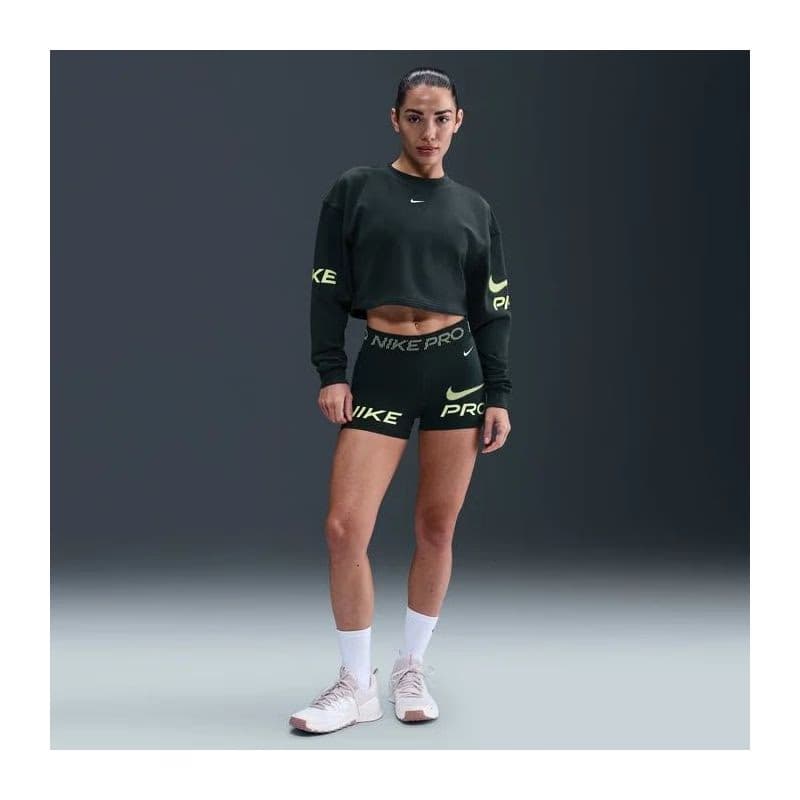 Dámska mikina NIKE PRO W NP DF FLC CREW TT GRX SEAWEED LT LEMON TWIST WHITE 5