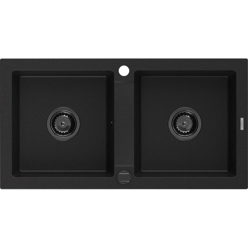 MEXEN/S MEXEN/S - Mario granitový drez 2-bowly 820 x 436 mm, čierny, čierny sifón 6504822000-77-B