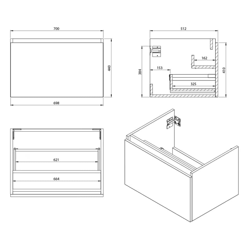 SAPHO - LOREA skrinka 160x46x51,5cm (70+20+70cm), dub alabama/biela matná LE070-2231-09 2