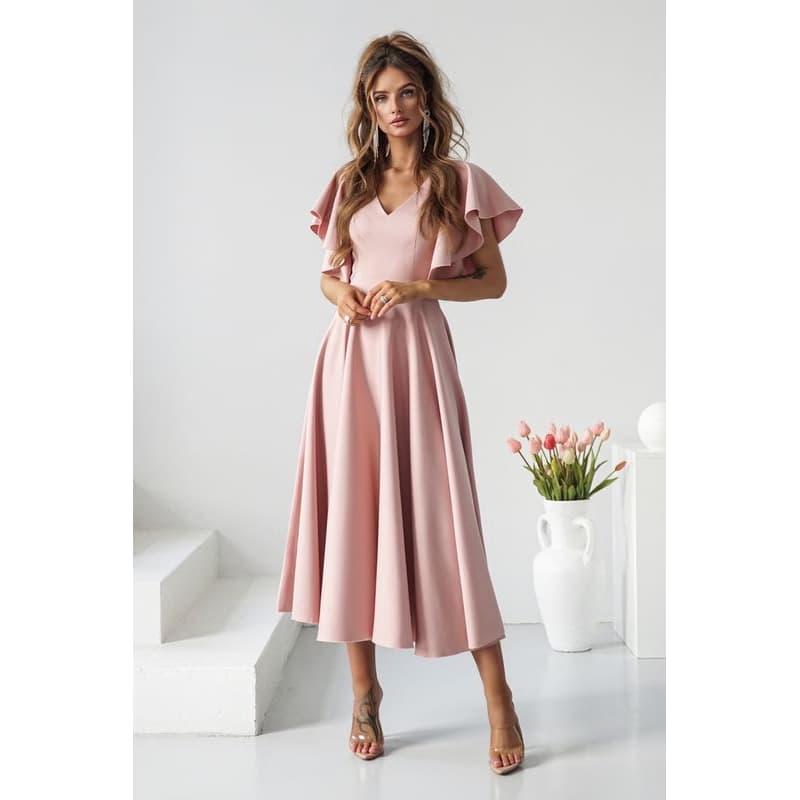 Warsaw Dress Staroružové midi šaty s volánovými rukávmi Veľkosť: XXXL