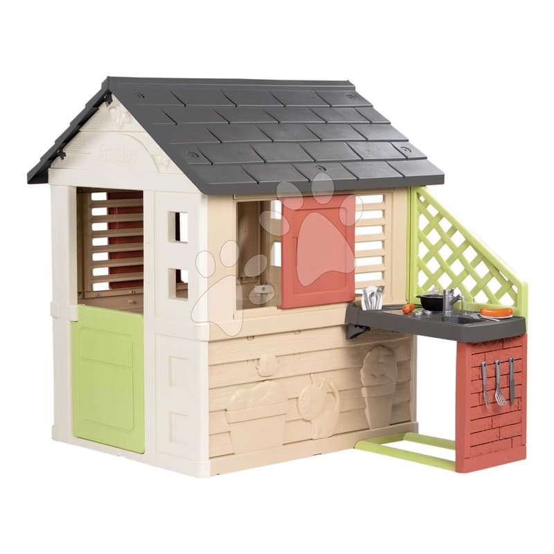 Domček s kuchynkou a 17 doplnkov Nature Playhouse&Kitchen Life Smoby rozšíriteľný 3 okná s 2 žalúziami a posuvnými okenicami s UV filtrom od 24 mes