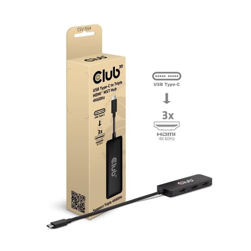 Club3D hub MST USB-C na 3xHDMI, Single: 8K30Hz, Triple: 4K60Hz 1