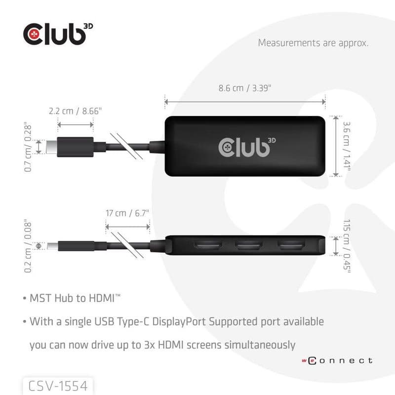 Club3D hub MST USB-C na 3xHDMI, Single: 8K30Hz, Triple: 4K60Hz 2