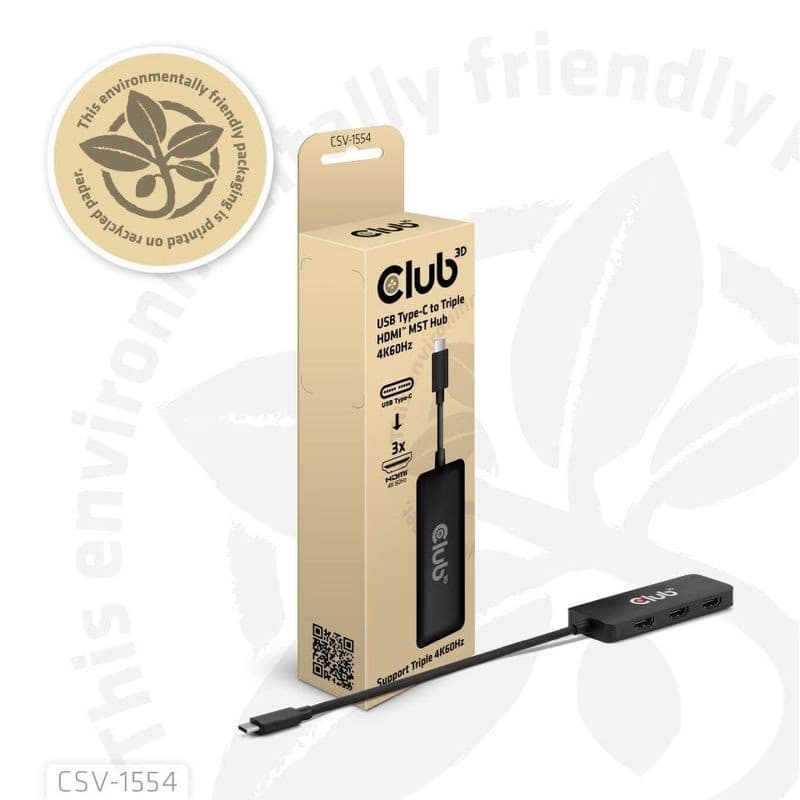 Club3D hub MST USB-C na 3xHDMI, Single: 8K30Hz, Triple: 4K60Hz 6