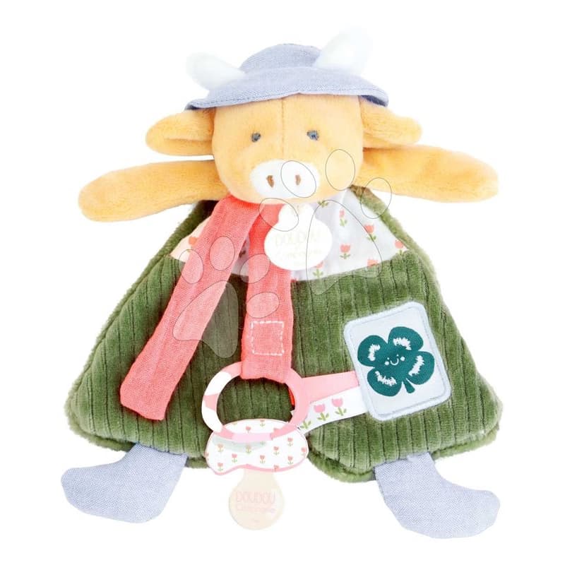Plyšová kravička s klipom na cumlík Aneth the Cow In my Garden Dummy Holder Doudou et Compagnie v darčekovom balení 19 cm od 0 mes 1