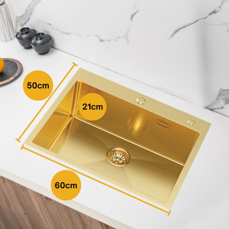 VELAZO Zlatý oceľový drez s jedným drezom 60 x 50 cm, Velazo VELAZ6050G 5