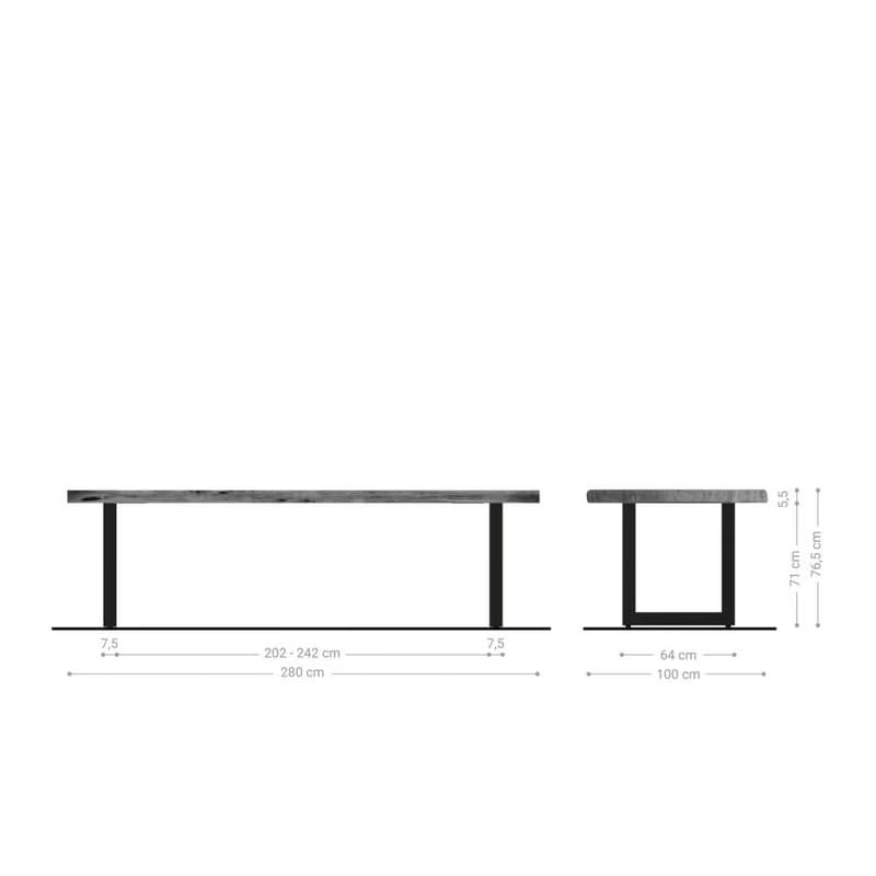 Jedálenský stôl Edge 280x100 cm XL akácia prírodná nerezová oceľ 6