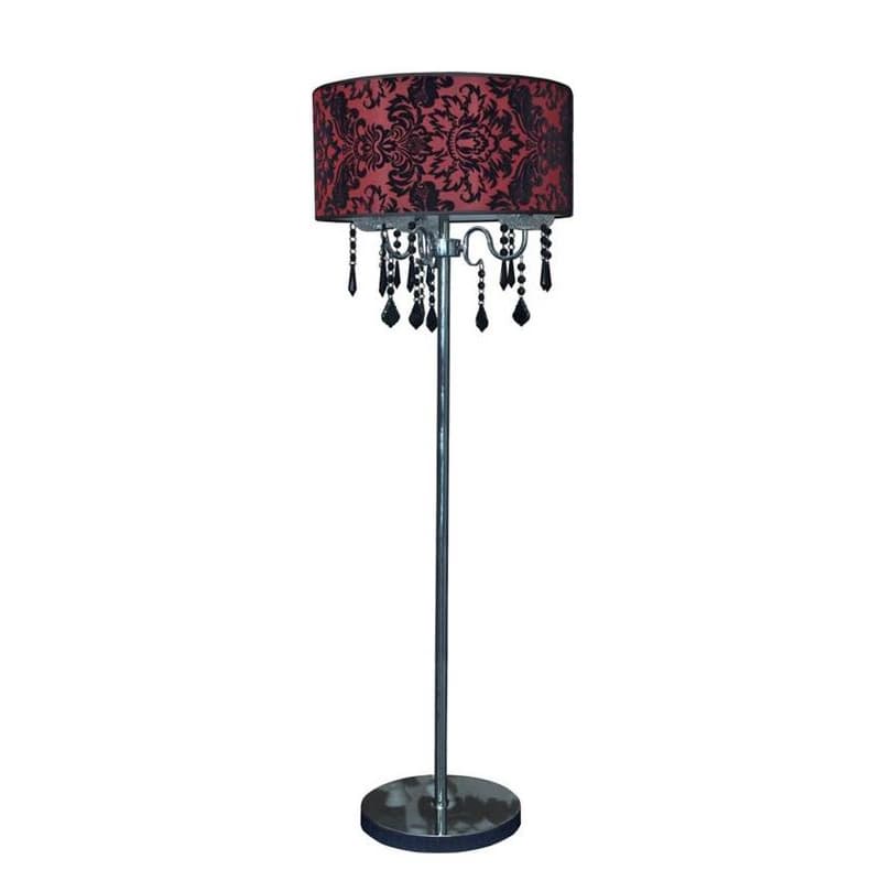 Stojaca lampa s červeným zamatovým tienidlom 3x40W Astor