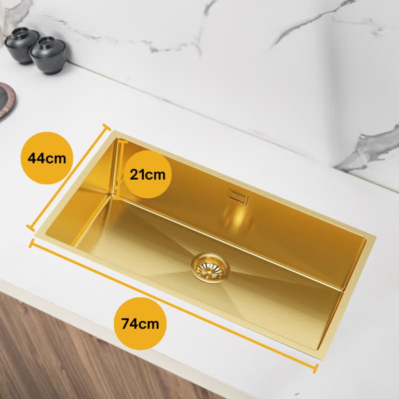 VELAZO Zlatý oceľový drez s jednou misou - 74 x 44 cm, Velazo VELAZ7444G 5