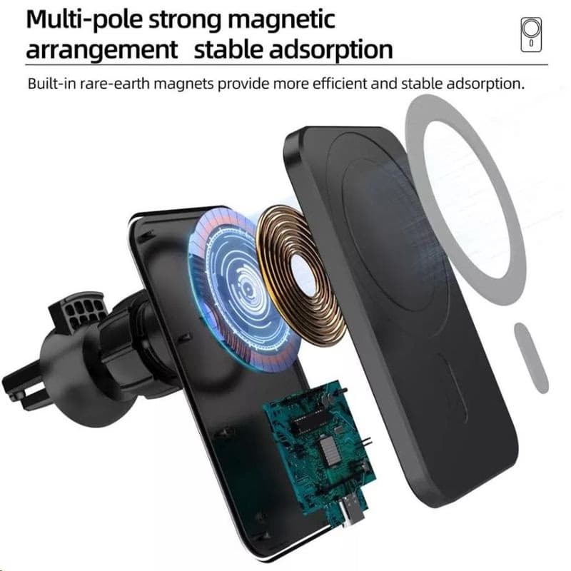 1stCOOL bezdrôtová QI nabíjačka 15W, magnetická, do auta, MagSafe kompatibilná, čierna 6