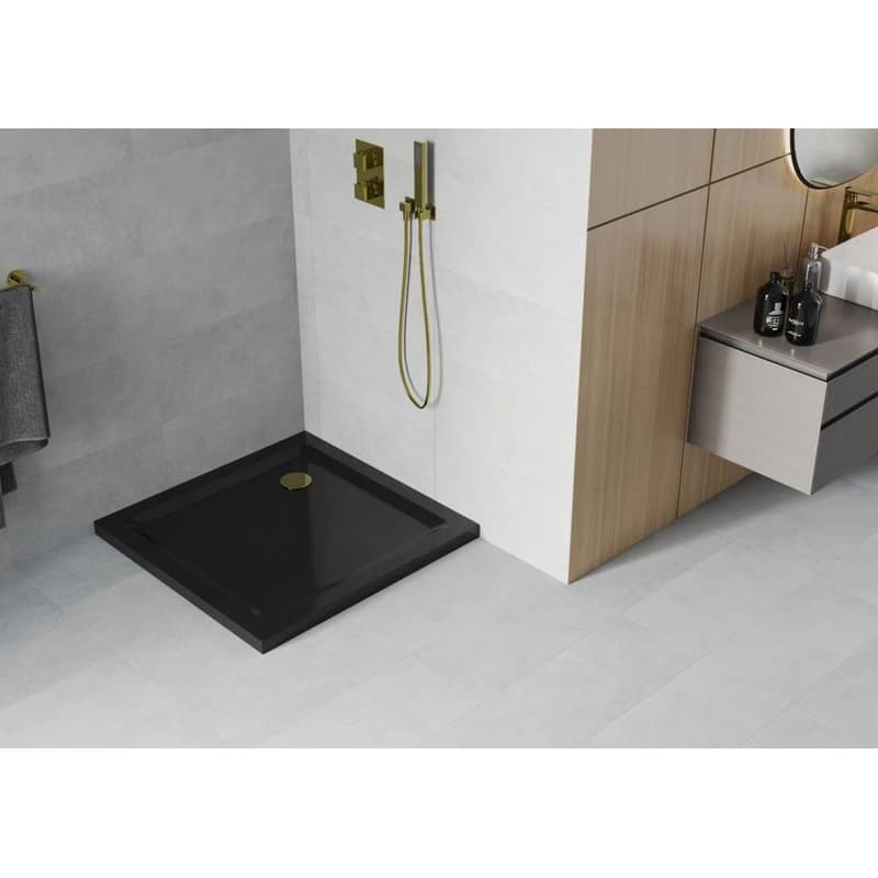 MEXEN/S - Flat sprchová vanička štvorcová slim 80 x 80, černá + zlatý sifón 40708080G 2
