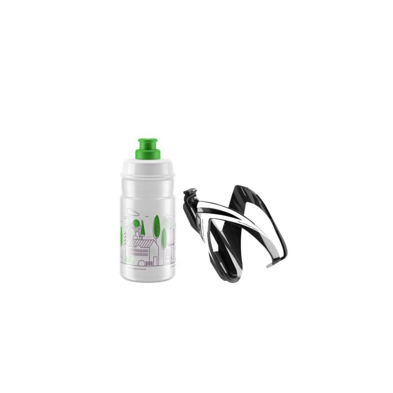 Fľaša na bicykel ELITE KIT CEO black glossy + bottle JET 350 ml clear green logo 1