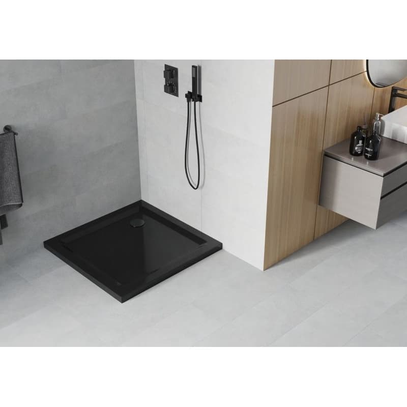 MEXEN/S - Flat Sprchová vanička štvorcová slim 100 x 100, čierna + čierny sifón 40701010B 2