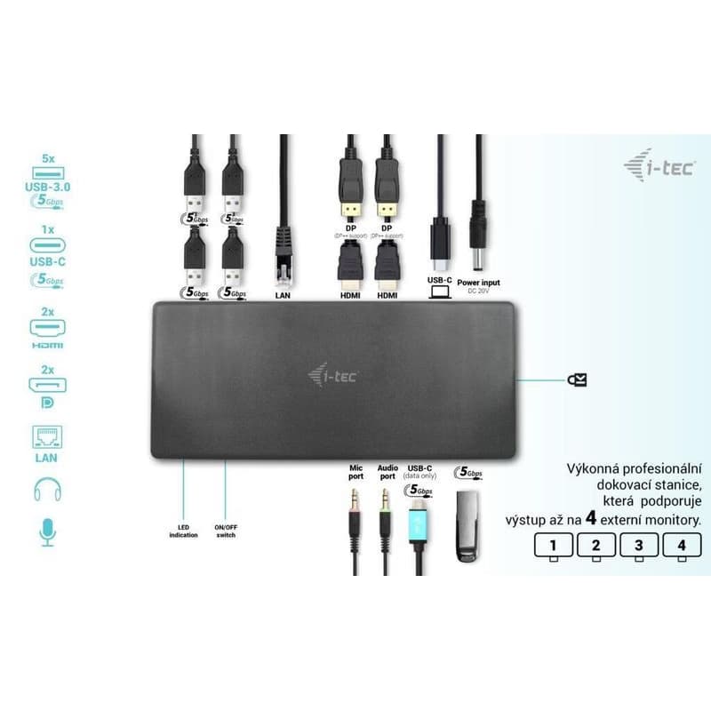 i-tec USB-C Quattro Display Docking Station s Power Delivery 85 W 3