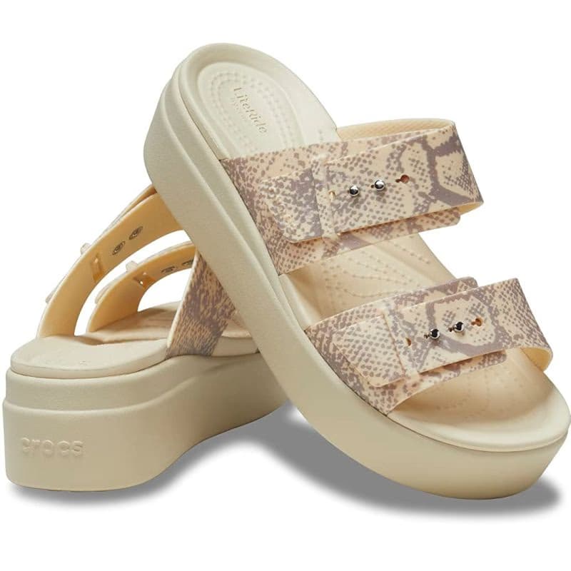 Dámske sandále na platforme (módna obuv) CROCS Brooklyn Snake Buckle Low Wedge vanilla multi 3