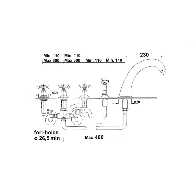 SAPHO - ANTEA päťprvková batéria na okraj vane, chróm 3311 3