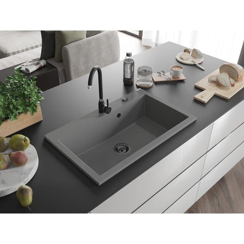 MEXEN/S MEXEN/S - Elix granitový drez 1-miska 800 x 500 mm, sivý, sifón čierna 6527801005-71-B 3
