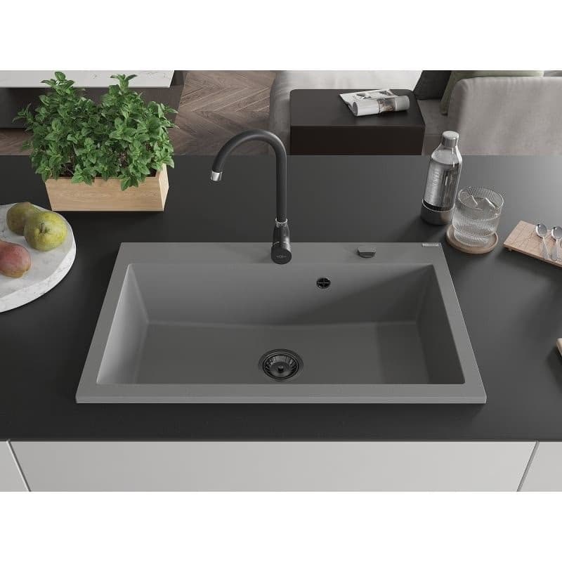 MEXEN/S MEXEN/S - Elix granitový drez 1-miska 800 x 500 mm, sivý, sifón čierna 6527801005-71-B 5