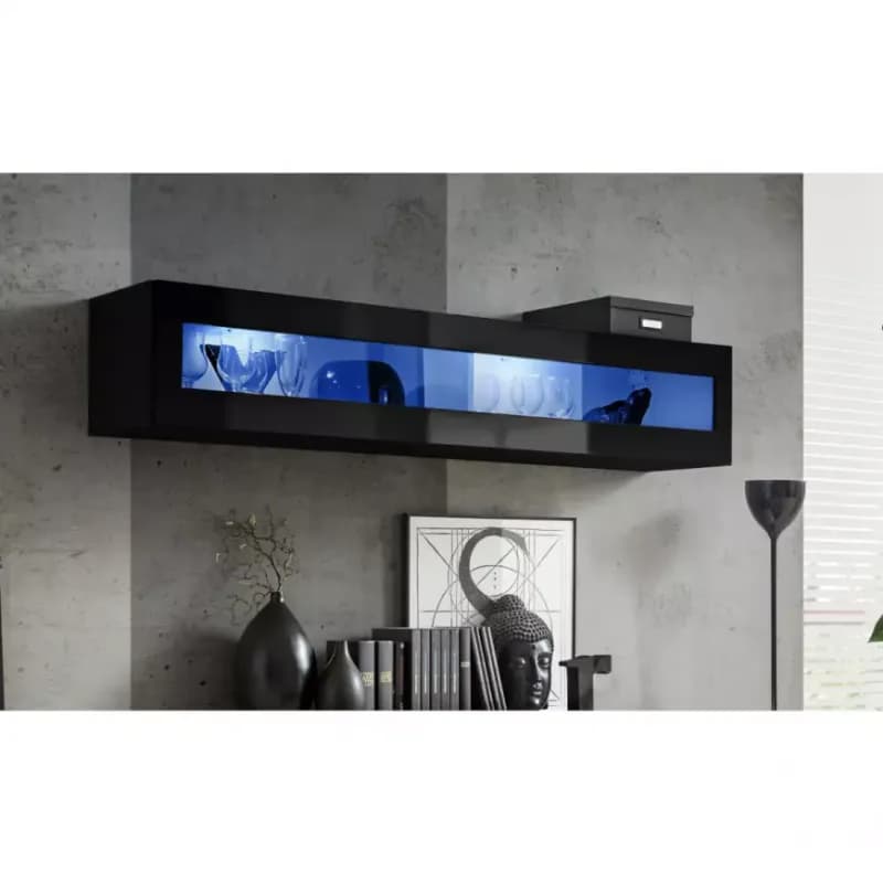 Závesná skrinka Fly 51+Sklo čierna + LED