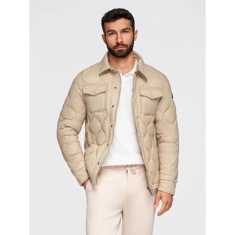 Pánska bunda s kapucňou OMBRE Jacket OM-JALP-0215 V-1 beige 3