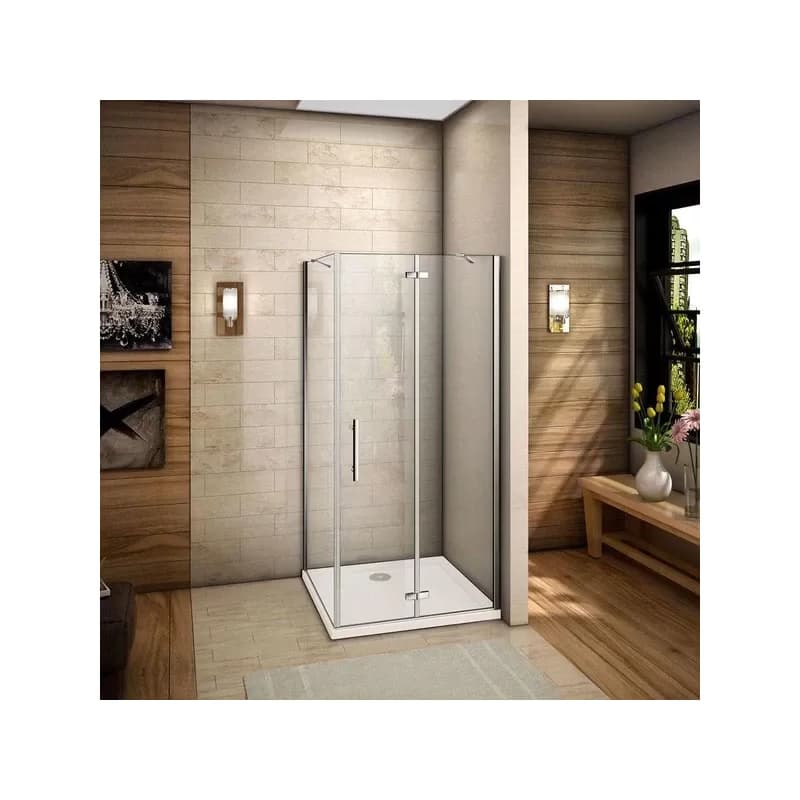 H K - Sprchovací kút MELODY F5 80x90 cm s jednokrídlovými dverami s pevnou stenou, (dvere 80cm / bočná stena 90cm) vrátane sprchovej vaničky z liateho mramoru SE-MELODYF58090/THOR-9080