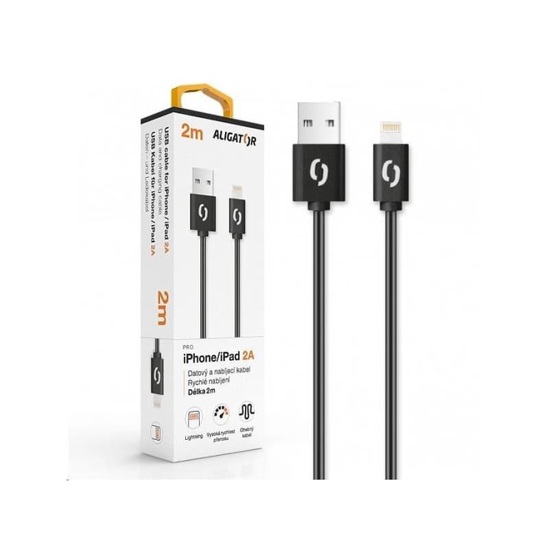 Aligator dátový a nabíjací kábel, konektor Lightning, 2A, 2m, čierna 1