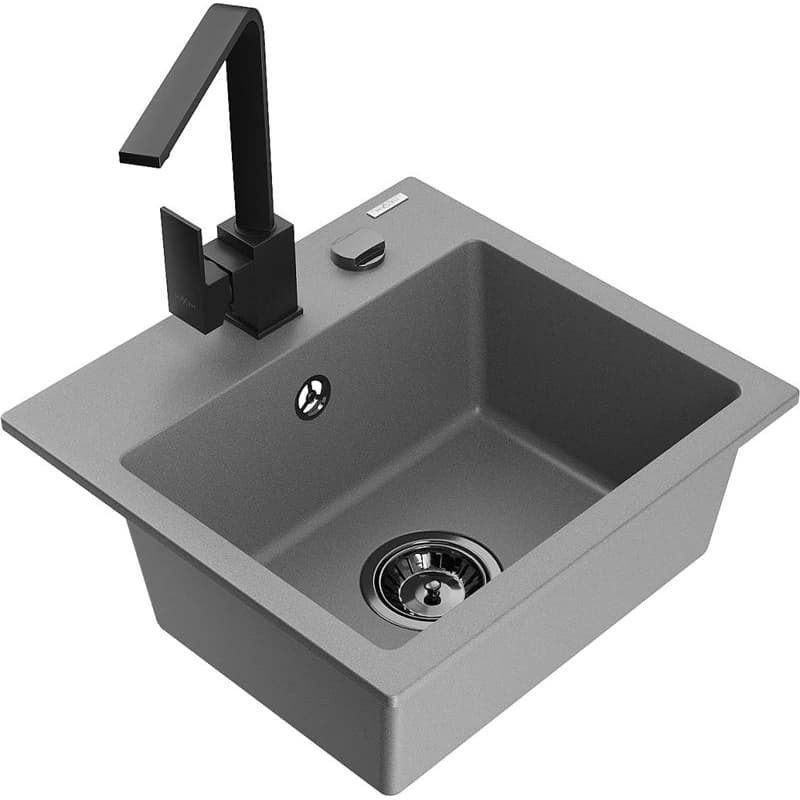 MEXEN/S MEXEN/S - Milo granitový drez 1-miska vrátane batérie Rita, šedý 6505-71-670300-70-B